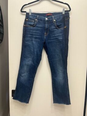 7 for All Mankind raw hem two tone ankle jeans mid-rise stretch denim size 27